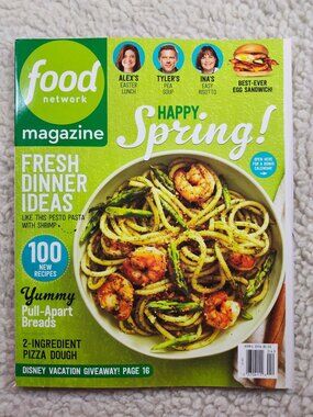 Food Network Magazine April 2016 Shrimp Pesto Pull Apart Breads Disney Giveaway